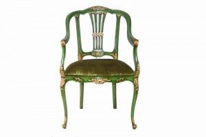 Chufe Arm Chair.Antique Green with painted gold.korea Lemon Green Velvet