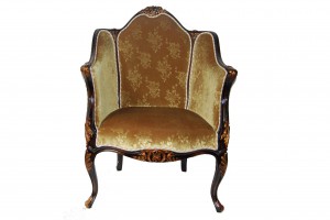 Louis Mawar Arm Chair.Cappucino with Painted Gold Accent.Korea Lemon Green Velvet