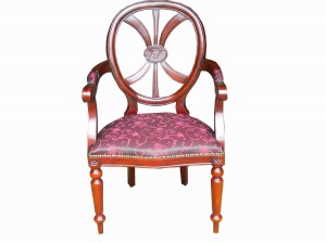 Ovale Arm Chair.Light Tea.Semi gloss top coat.Korea black&red fabric 1