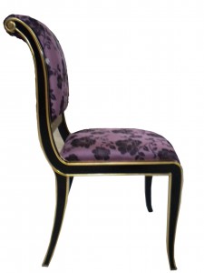 Regency Side chair.Black with gold leaf accent.korea purple flower