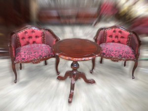 Royal Chair set + INI Love Table.Antique.Fiorella Burgundy&Silk Burgundy