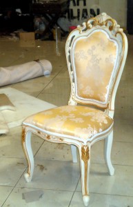 Silik DC. ( Wider seat ) ivory with gold leaf accent.Levina 9 fabric 3