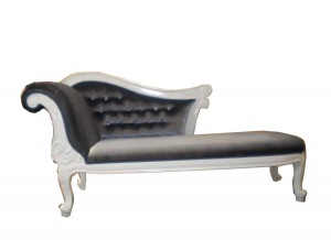 Valence Small Chaise Lounge W. 180 cm.Gloss White.Light Grey conserto with Acrylic Button
